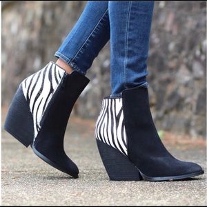Very Volatile Black Zebra Demi Wedge Boot